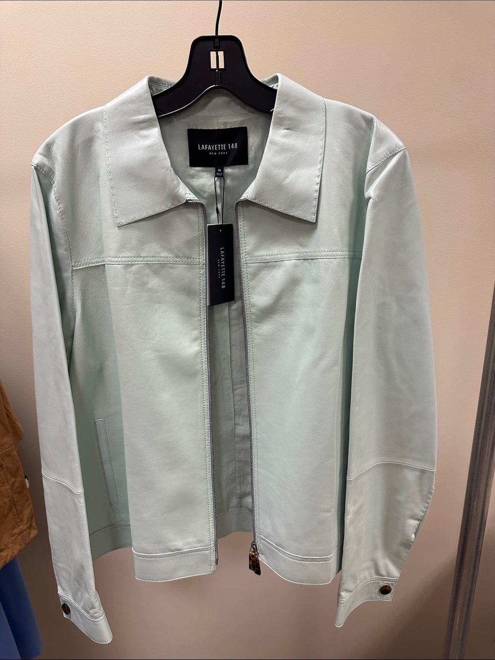 Lafayette 148 New York Soft Mint Leather Zip-Front Jacket